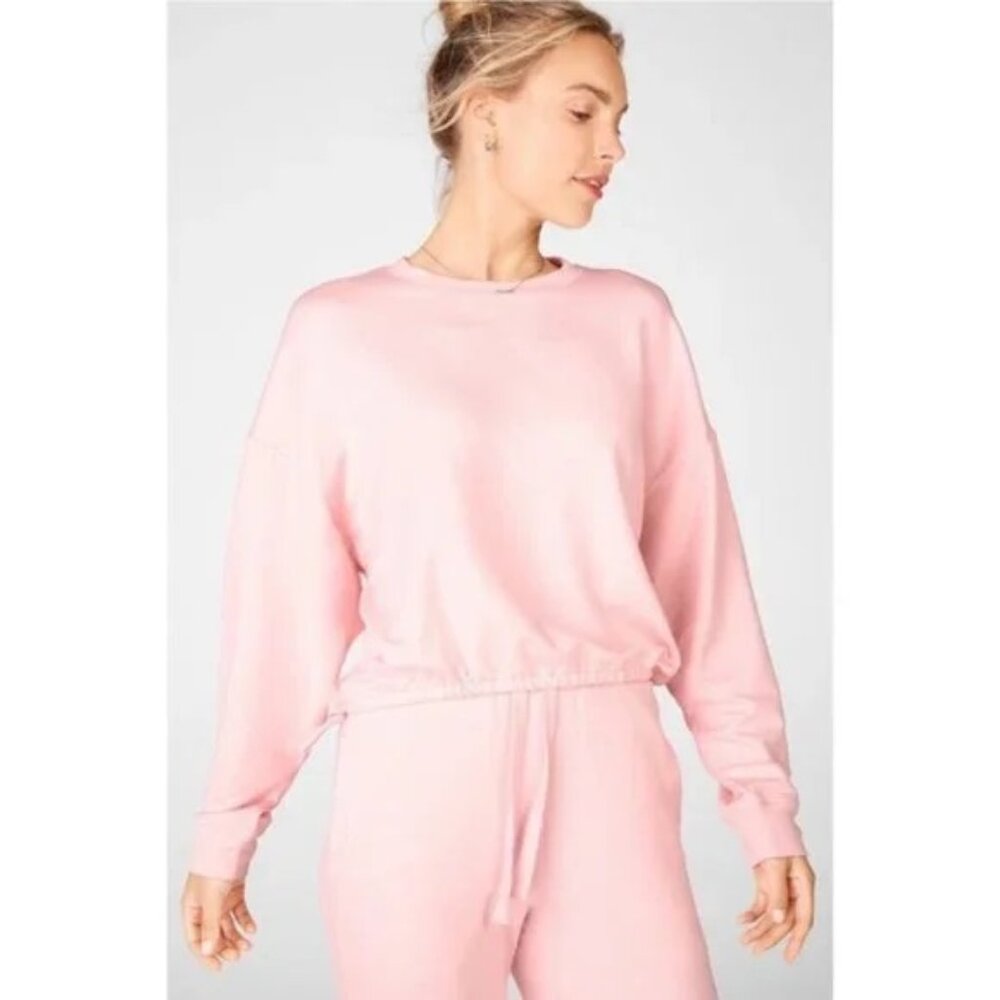 Fabletics Shirt Womens 1X Light Pink Luxe Cinched Pullover Solid Long Sleeve